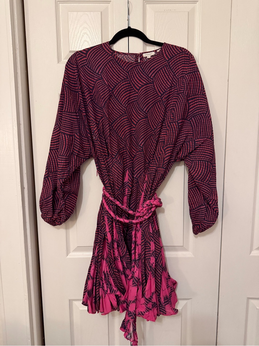 RHODE Pink and Black Geometric Long-Sleeve Dress